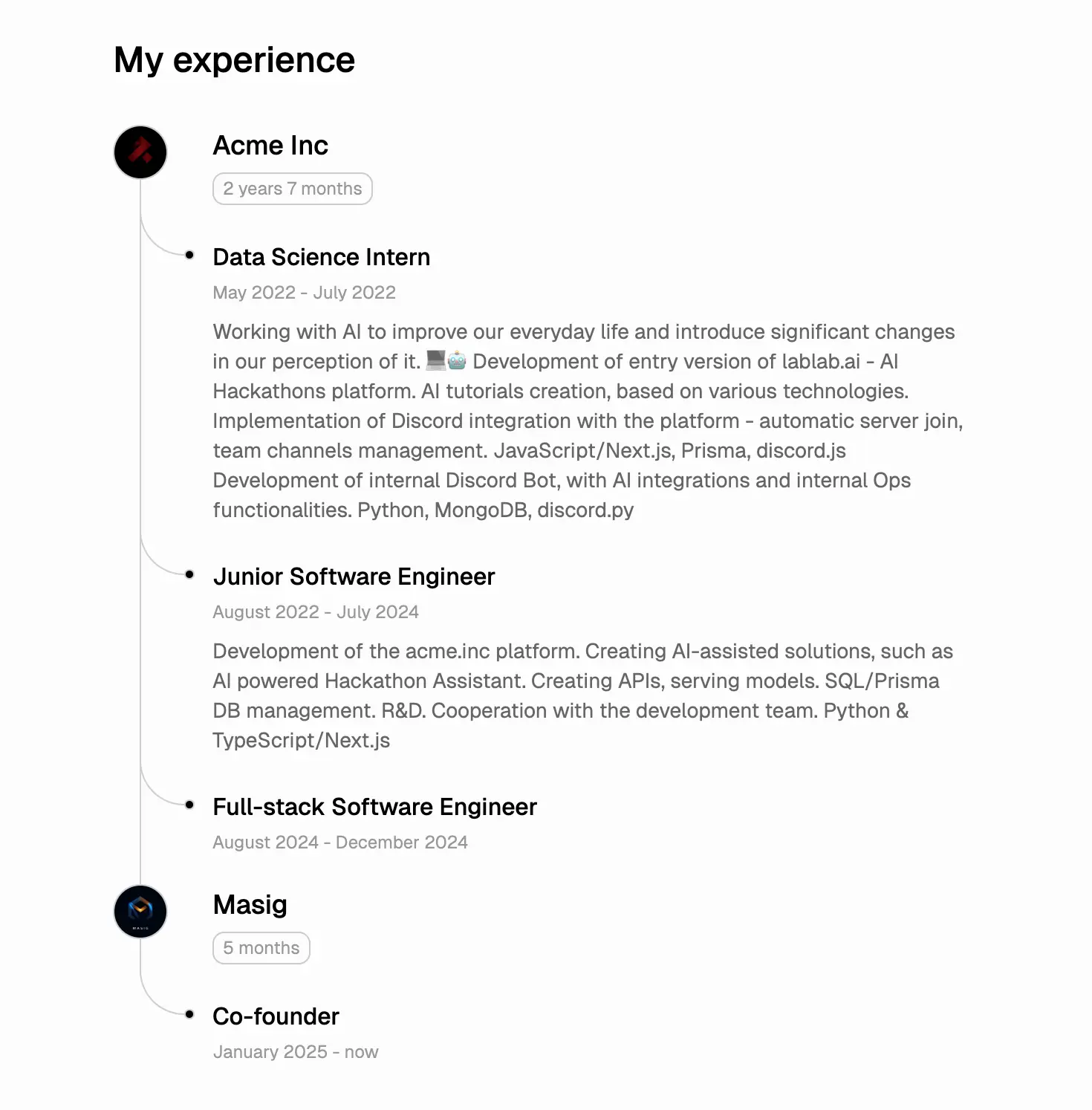work experience preview